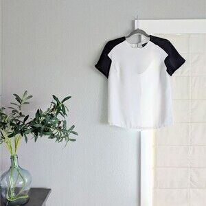 ⭐  White Black Color block Topshop Blouse Flowy 4 ⭐
